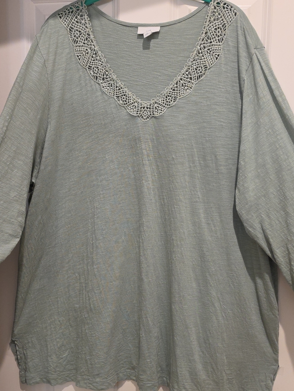 J. Jill Sage Crochet-Trim V-Neck Soft Textured Top 3x